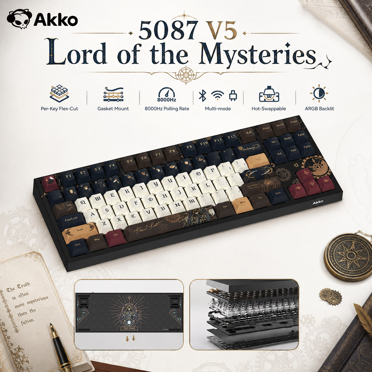 Gaming Keyboard Hot Swappable - Akko ロード・オブ・ザ・ミステリーズ ワイヤレスメカニカルキーボード TKL 88キー ホットスワップ対応