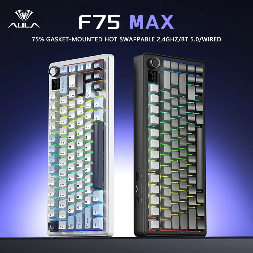 Gaming Keyboard Hot Swappable - AULA F75MAX メカニカルゲーミングキーボード、75%レイアウト、TFTスクリーン搭載、2.4G/Bluetooth/ワイヤレスホットスワップ対応RGB